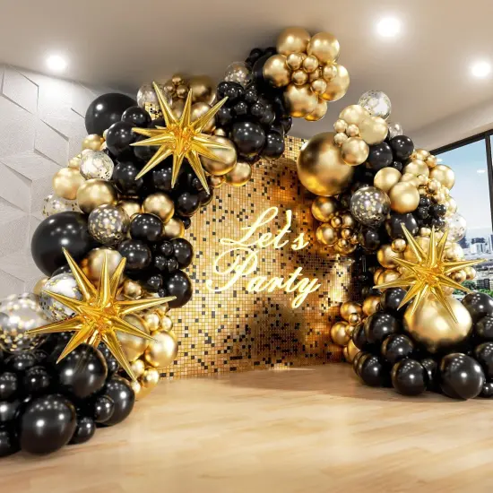 Black and Gold Balloons Garland Arch Kit, 5 10 12 18inch Black Gold Confetti Latex Balloons for 2024 Graduation New Year Anniversary Birthday Party Decorations {5}