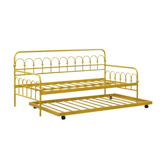 Golden Metal Daybed with Trundle, Lockable Wheels, and 330 lbs Load Capacity {1}