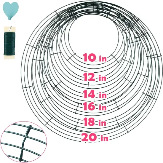 6 Pack Wire Wreath Frame 10 Inches Metal Wreath Frame Wreath Form Wreath Hoop Wreath Ring with 6 Pcs Adhesive Hooks and 38 Yard 22 Gauge Paddle Wire for Crafts {5}