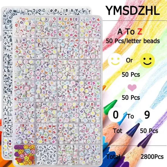 2Box 2500Pcs+ Alphabet Letter Beads, 4x7 mm A-Z and Smile, Heart, Figure,Acrylic Beads, Beads for Jewelry Making, Beads for Bracelet Making Kits Beads {4}