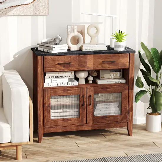 Contemporary Buffet Sideboard with Two Drawers Adjustable Shelves and Ample Storage Space {2}