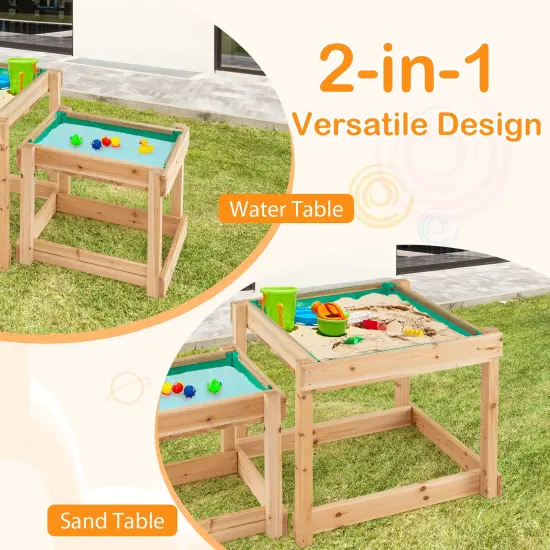 Natural Fir Wood 2-in-1 Sensory Tables Set with Storage & Cover {6}