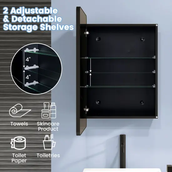 Black Aluminum Bathroom Cabinet with Mirrored Door, Adjustable Shelves and Waterproof Frame {6}