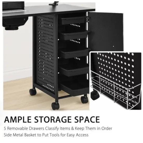 Black Deluxe Salon Steel Frame Manicure Table with Storage Space and 5 Removable Drawers {3}