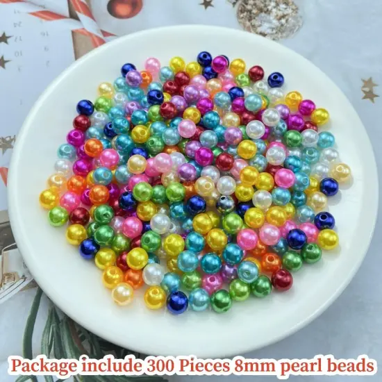 300pcs Pearl Beads 8mm Round Pearl Beads with Hole for DIY Bracelet Necklace Jewelry Making Supplies Handmade Craft(Mix Colors) {2}