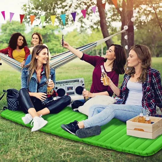 Inflatable Camping Sleeping Pad, Portable and Comfortable Green {1}