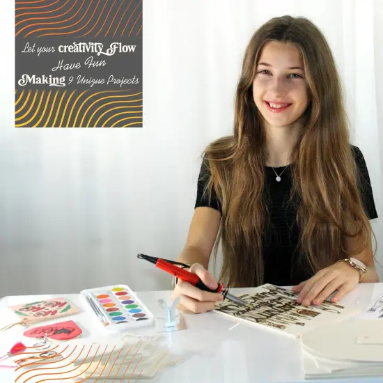 Beginners Wood Burning Kit 140 Pieces. Best Gift Idea for Art & Craft Kit Lovers. Woodburning DIY Hobby Kits With 9 Large Wooden Plaques To Make Unique Wood Burning Projects {4}