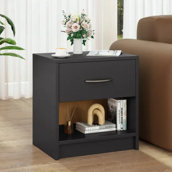 Nightstand with Drawer, Open Shelf, Modern Design and Sturdy Structure Gray {2}