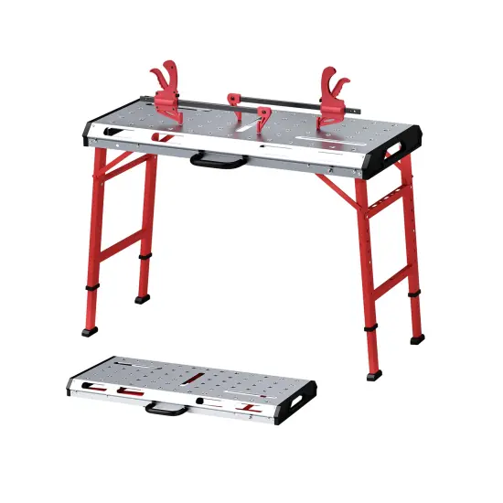 Silver Red Portable Welding Table with Galvanized Metal Top 1000 lbs {4}