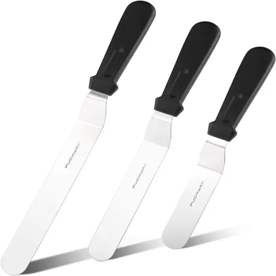 Offset Frosting Cake Knife set of 3 Black 6 8 & 10 Inch Angled Icing Spatula for Decorating {1}
