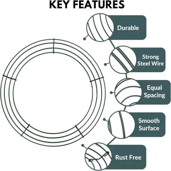 Pack of 2 Wire Wreath Frame (12 Inch) &ndash; Round Metal Wreath Form for Crafts & Floral Decorations on Home Party Celebrations, Dark Green {3}