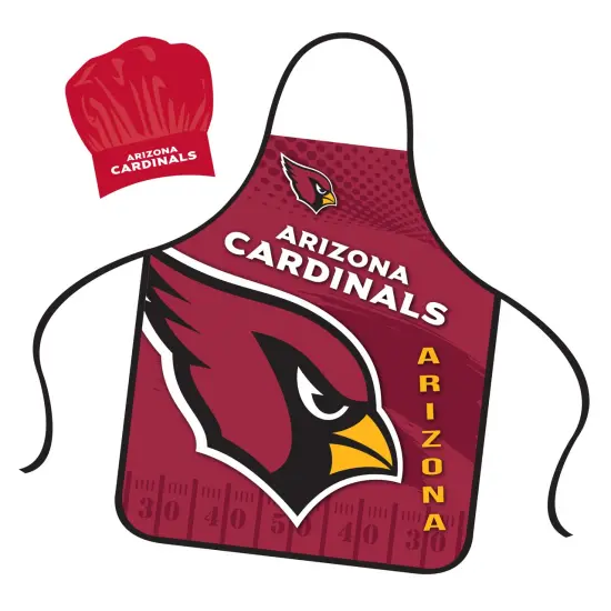 Mojo Licensing Arizona Cardinals Apron Chef Hat Set Full Color Universal Size Tie Back Grilling Tailgate BBQ Cooking Host {1}