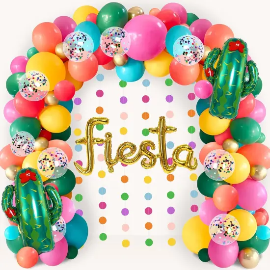 Cinco De Mayo Fiesta Party Decorations - Mexican Themed Balloons Garland Arch Kit + Circle Dot Garland for Birthday Decor Supplies (No Air Pump) {1}