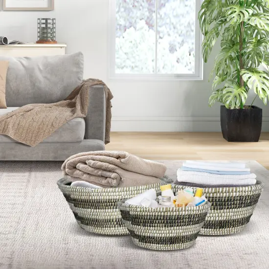 Canes Grass Storage Baskets, Stackable, Bohemian Design, 3-Piece Set {2}