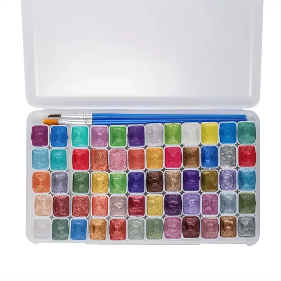 Metallic Watercolor Paint Set 60 Colors, Art Supplies Watercolors Paint Kit Travel Water Colors with Paint Brushes, Crafts Painting Supplies, Drawing Gifts Artists {5}