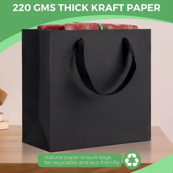 Black Gift Bags With Handles: 12.5x4.5x11 Inch 6pcs Large Paper Bags Bulk For Party Shopping Wedding Birthday {4}