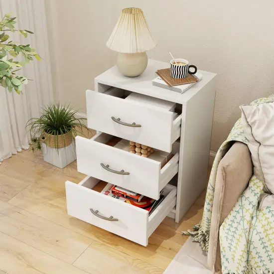 White Engineered Wood 3-Drawer Nightstand for Bedroom & Living Room {3}