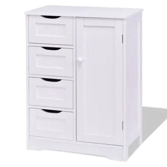 4-Drawer MDF Storage Cabinet with Adjustable Shelf &ndash; White Finish for Bathroom, Bedroom, or Home Office {1}