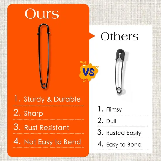 Extra Large Safety Pins Heavy Duty, 5 inch Giant Safety Pin, 10 PCS Black Big Safety Pin, Jumbo Safety Pins for Clothes, Blankets, Thick Fabric, Decorations {5}