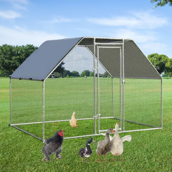 Silver Galvanized Steel Large Walk In Chicken Run Cage with PVC Coated Hexagonal Wire Mesh {6}