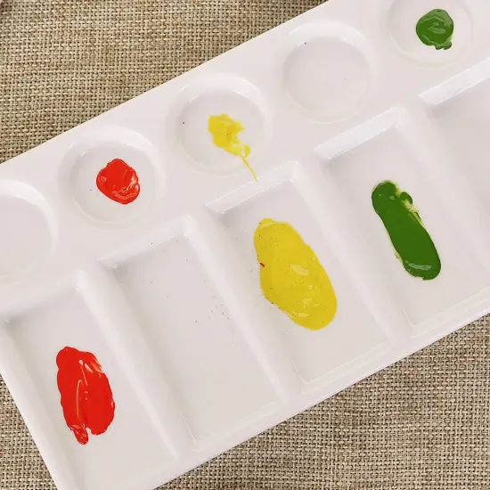 10 Wells White Rectangle Ceramic Artist Paint Palette, Porcelain Watercolor Palette, Ceramic Mixing Tray for Watercolor Gouache Painting, 7.6 inch {3}