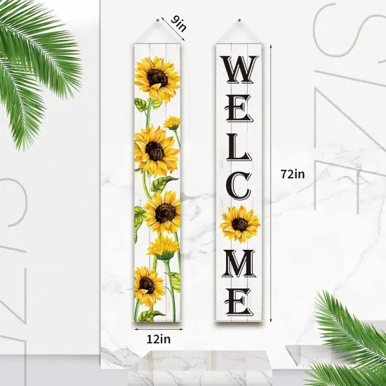 Sunflower Welcome Hanging Banners Spring Porch Banners Flags Summer Door Hanging Decorations for Front Door Garden Home Yard Sunflower Party Decorations(White Background) {2}