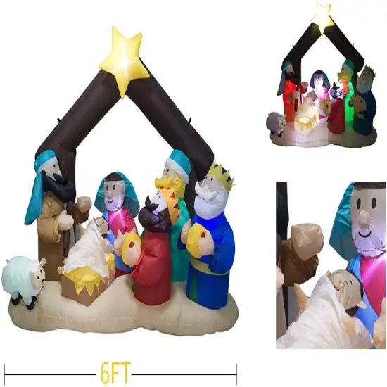 Christmas Inflatable Nativity Sets for Christmas Outdoor Decoration with Flashing LED Lights,Outdoor Inflatable Nativity Scene Set Lighted Blow up Christmas Baby Jesus Yard Indoor Props {3}