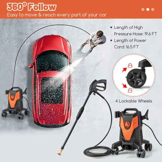 2400 PSI Electric Pressure Washer with 4 Universal Wheels Ideal for Clean to All Type of Surface Orange {6}