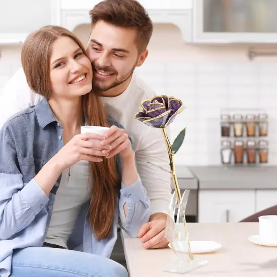 Purple Gold Rose Gifts for Women,24k Gold Dipped Real Rose Lasted Forever with Stand Gift for Mom Her,Christmas,Valentines Day, Mothers Day, Birthday {3}