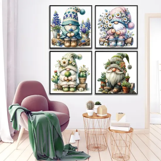 4 Pack Diamond Art Kits for Adults, Spring Gnomes Diamond Painting Kits for Adults, 5D Paint with Diamonds Gem Art Dots Crafts Painting Set for Home Wall Decor Gifts 12x12inch (Plants Flowers) {2}
