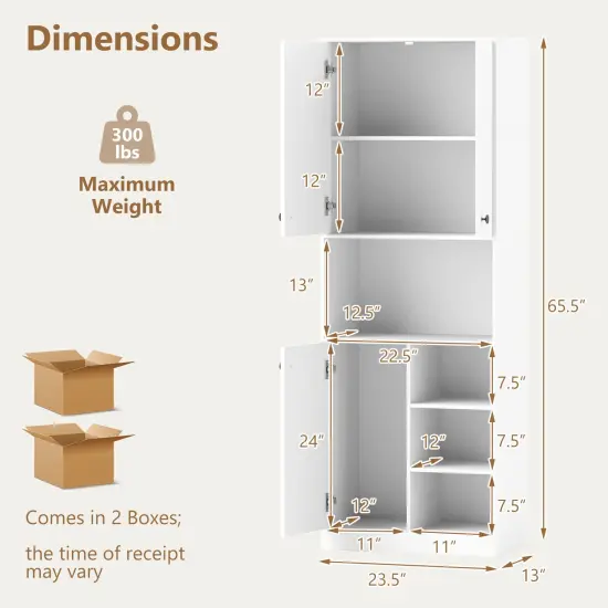 Kitchen Pantry Storage Cabinet with Microwave Stand and Open Shelves-White {5}
