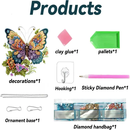 DIY Hanging Diamond Art Pendant Painting Kit Butterfly Special Shape Crystal Diamond Art Painting Garden Wall Hanging Kit Hanging Decorations Box Set {3}