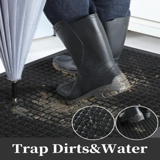Front Door Mat Outside Entrance Doormat-Outdoor Indoor Door Mat for Entryway-Welcome Mat Thick Durable Rubber Backed Door Entry Mat Non Slip Dirt Trapper Absorbent-Black 17&rdquo;x30&rdquo; {2}