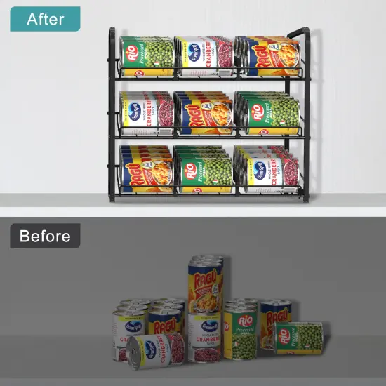 3-Tier Stackable Can Storage Rack Dispenser &ndash; 36 Can Organizer for Pantry, Adjustable Dividers & Non-Slip Base (16.73x12.2x14.76") {5}