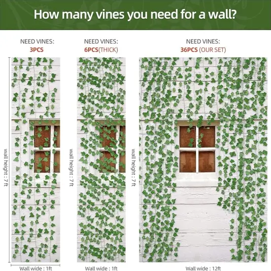 36 Strands 248FT Fake Ivy Garlands Leaves Artificial Vines Faux Green Hanging Plants for Bedroom Wall House Decor Outdoor Wedding Photography Backdrops, Non-discoloring {3}
