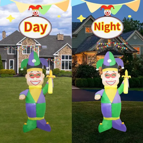 2025 New] 5FT Huge Clown Inflatable, Mardi Gras Inflatable Decoration Decorations, Build-in LED Lights,Mardi Gras Blow up Outdoor Yard Decorations for Party, Indoor Home Celebration Garden Lawn {5}