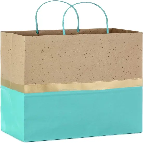 13" Large Paper Gift Bags (Pack of 6 - Turquoise & Kraft) for Birthdays {5}