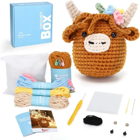 Crochet Kit for Beginners: Highland Cow Crochet Kit, Starter Crochet Kit, Include Easy Knitting Soft Yarn, Step-by-Step Video Tutorial, Hook, Birthday Gift for Adults and Kids(30%+ Yarn) {1}