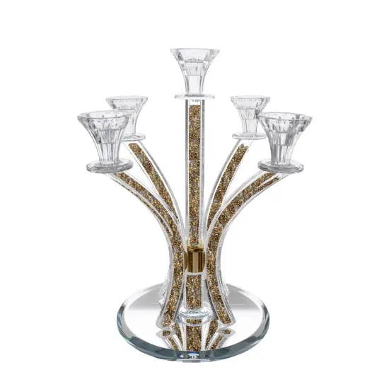 Crystal Candelabra Round Design - 5 Arm with Inner Gemstones Gold Silver {6}