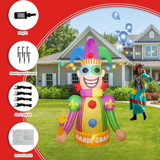 [2025 New] 8FT Huge Clown Inflatable, Mardi Gras Inflatable Decoration Decorations, Build-in LED Lights,Mardi Gras Blow up Outdoor Yard Decorations for Party, Indoor Home Celebration Garden Lawn {3}