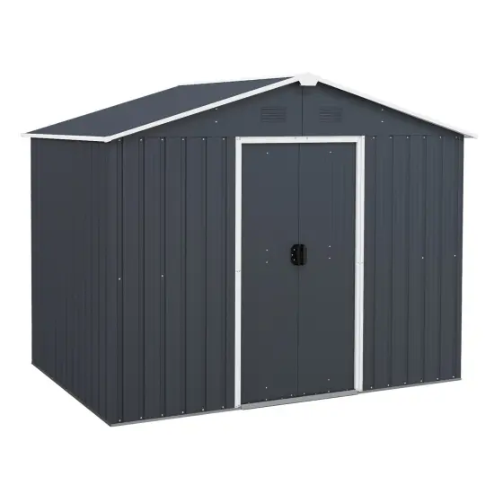 Grey Steel Outside Storage Shed with Lock Air Window and Two Sliding Doors {1}