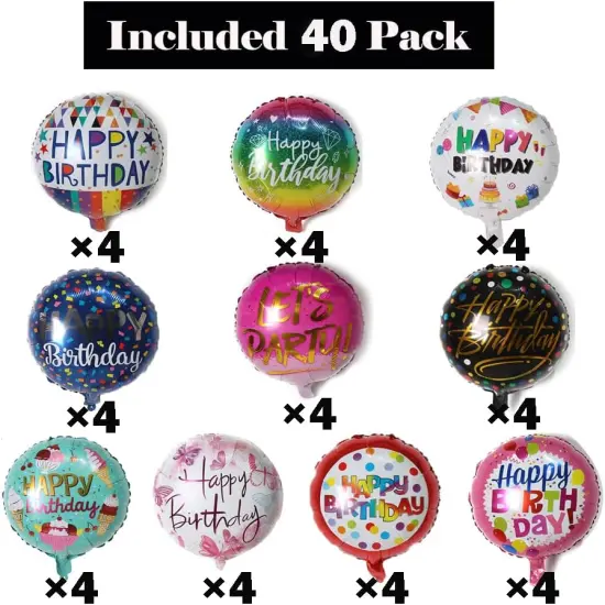 40 Pieces Happy Birthday Foil Balloons 18" Round Aluminum Foil Mylar Helium Balloon Inflatable Balloons for Birthday Party Baby Shower Decoration Supplies {2}