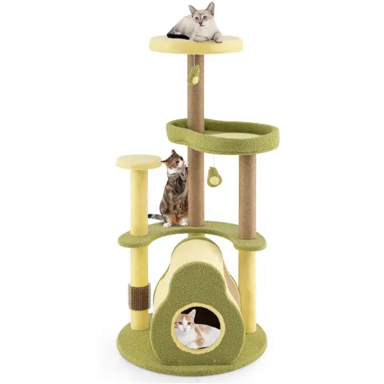Green Engineered Wood Cat Tree with Avocado Platform, Scratching Posts and Toy {4}