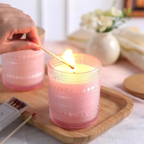 12 Pack Pink Candle Jars for Making Candles- 8 OZ Empty Glass Candle Making Jars with Bamboo Lids and Labels, Candle Containers Candle Making Jars for DIY Gifts {4}