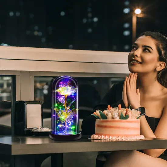 Birthday Gift for Women,Rose Flower Gifts for her,Artificial Flower Lasts in A Glass Dome, Unique Gifts is for Mothers Day,Christmas,Anniversary(Color) {5}