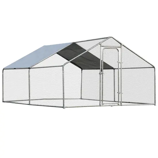 13-Feet Silver Steel Large Walk in Shade Cage Chicken Coop with Cloth Roof Cover {1}