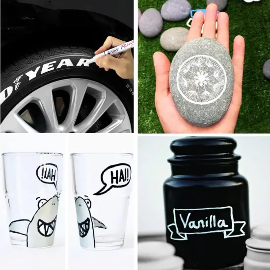 Yellow Permanent Paint Marker Pens - 2 Count Oil Based Marker Pen, Medium Tip, Waterproof & Quick Dry, for Office, Art projects, Rock Painting, Ceramic, Glass, Wood, Plastic, Metal, Canvas {3}