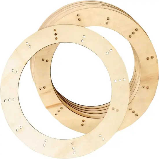 11 Inch 6 Pack Unfinished Wooden Wreath frame Rings Crafts Hanging Floral Hoop Garland Wood Wreath Frames for Home Decor (0.15 inch Thick,with 28 Holes) {4}