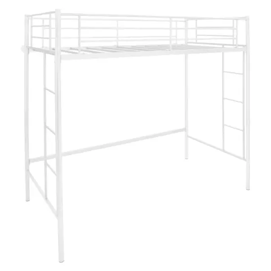 Metal Loft Bed Frame with Dual Ladders, Safety Guardrails and Under-bed Storage Black {9}