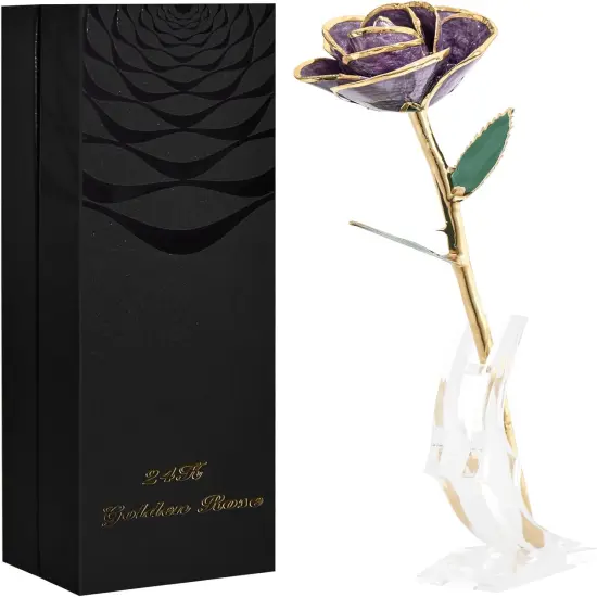 Purple Gold Rose Gifts for Women,24k Gold Dipped Real Rose Lasted Forever with Stand Gift for Mom Her,Christmas,Valentines Day, Mothers Day, Birthday {1}